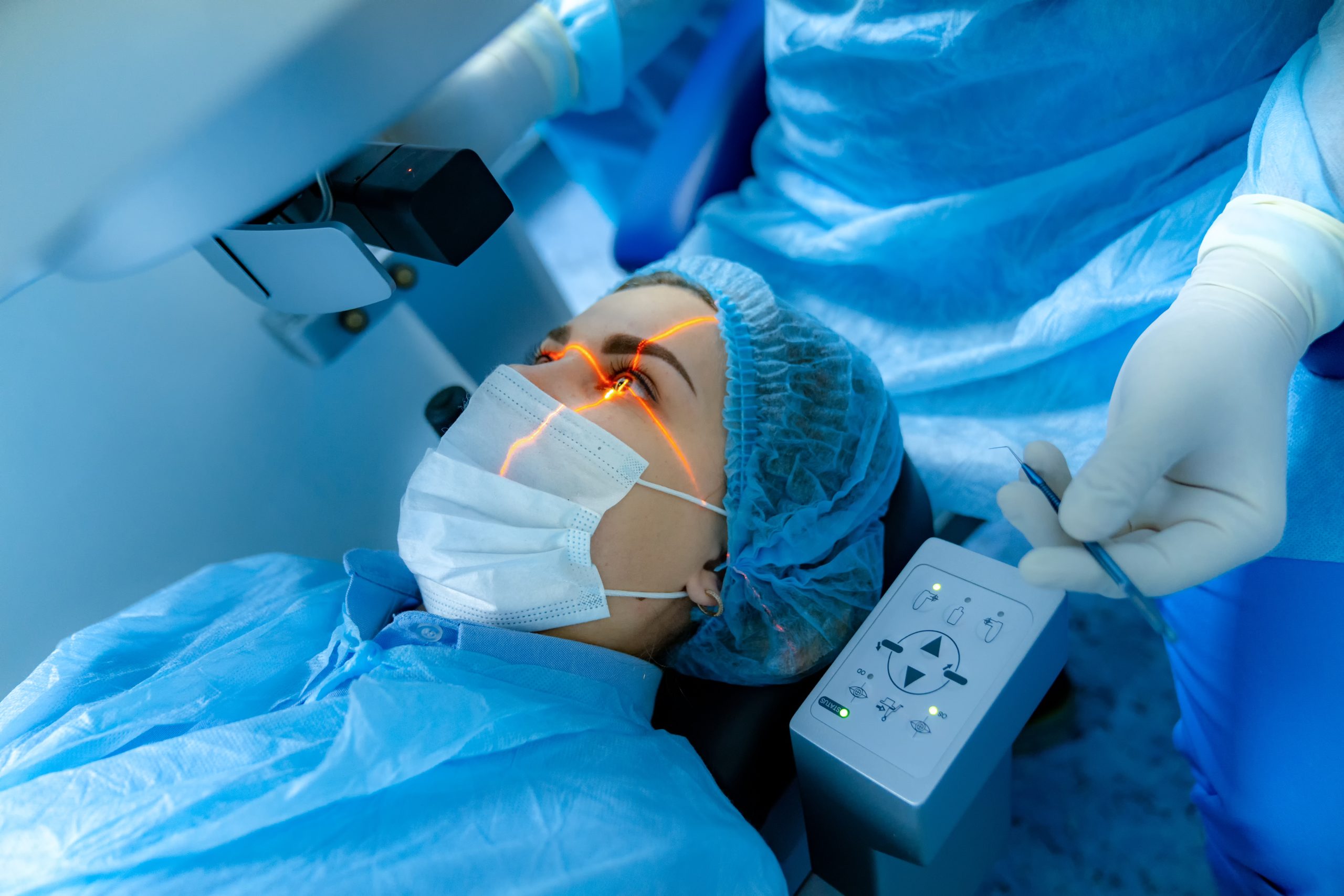 Medicine technology eye operation. Medical laser eye correction.